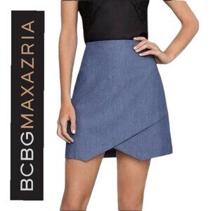 NWT BCBG Maxazria Woven Tiered Front Slit Mini Skirt Dark Chambray Blue